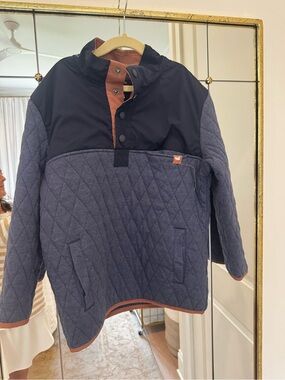 Southern Marsh Navy Quilted Pullover with Brown Trim